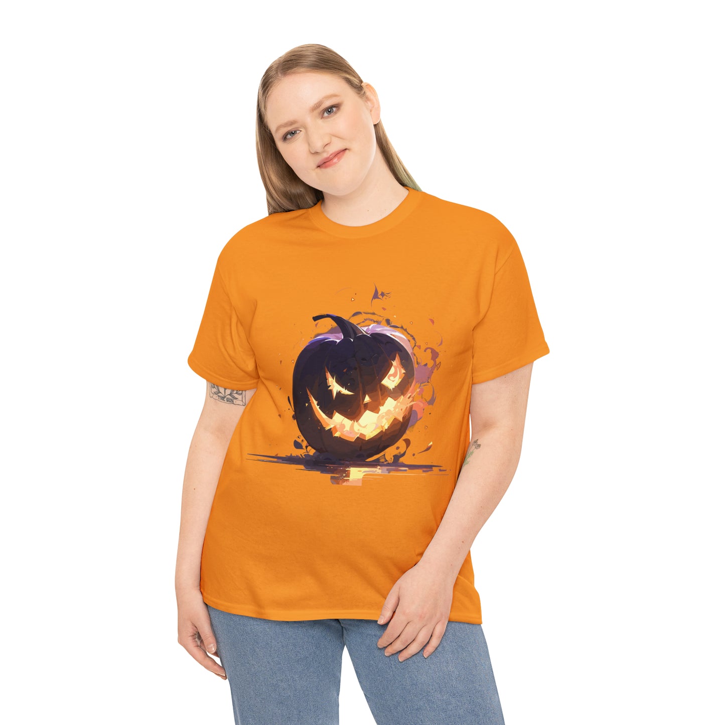 Halloween Scary Pumpkin Unisex Heavy Cotton Tee