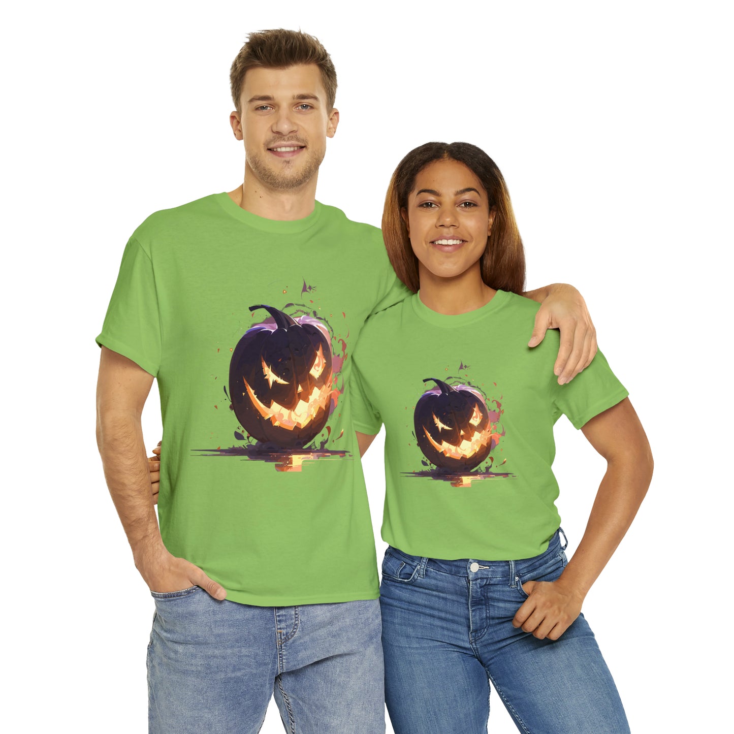 Halloween Scary Pumpkin Unisex Heavy Cotton Tee