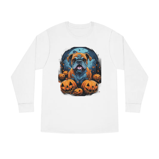 Halloween Bulldog Long Sleeve Crewneck Tee