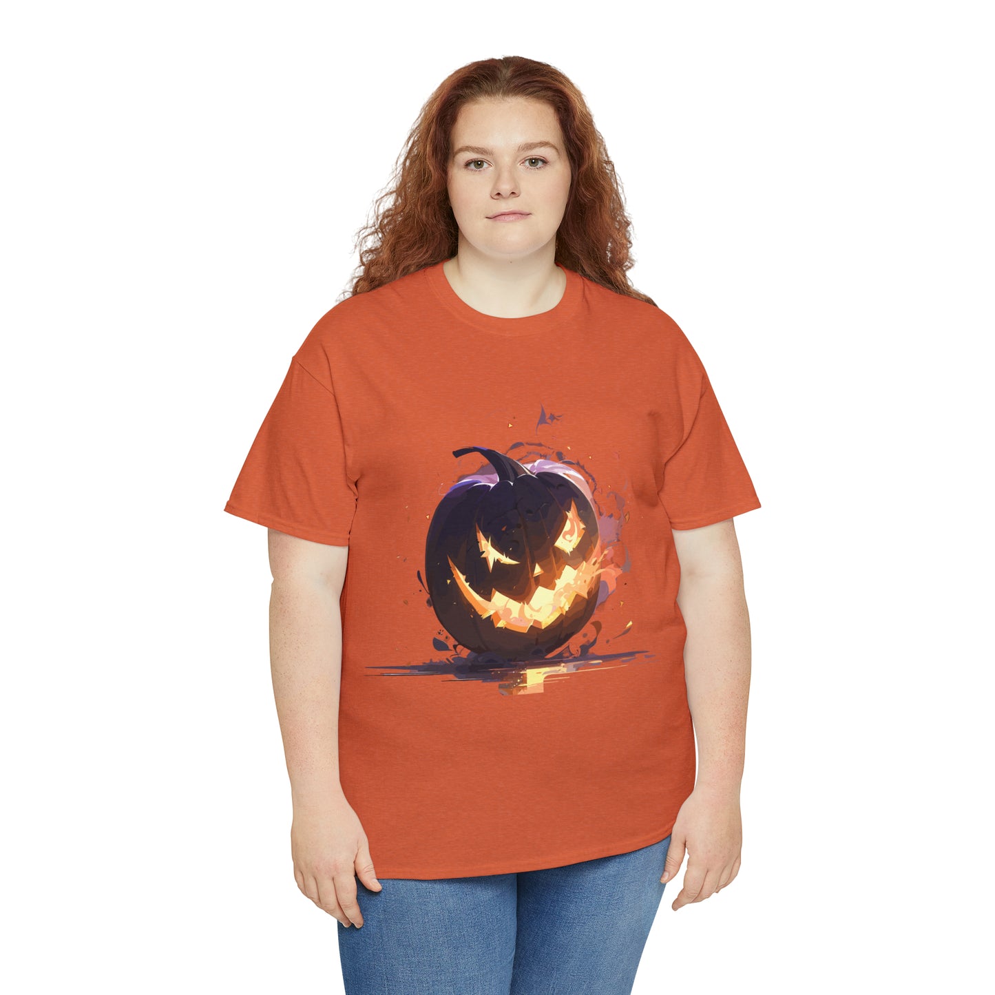 Halloween Scary Pumpkin Unisex Heavy Cotton Tee