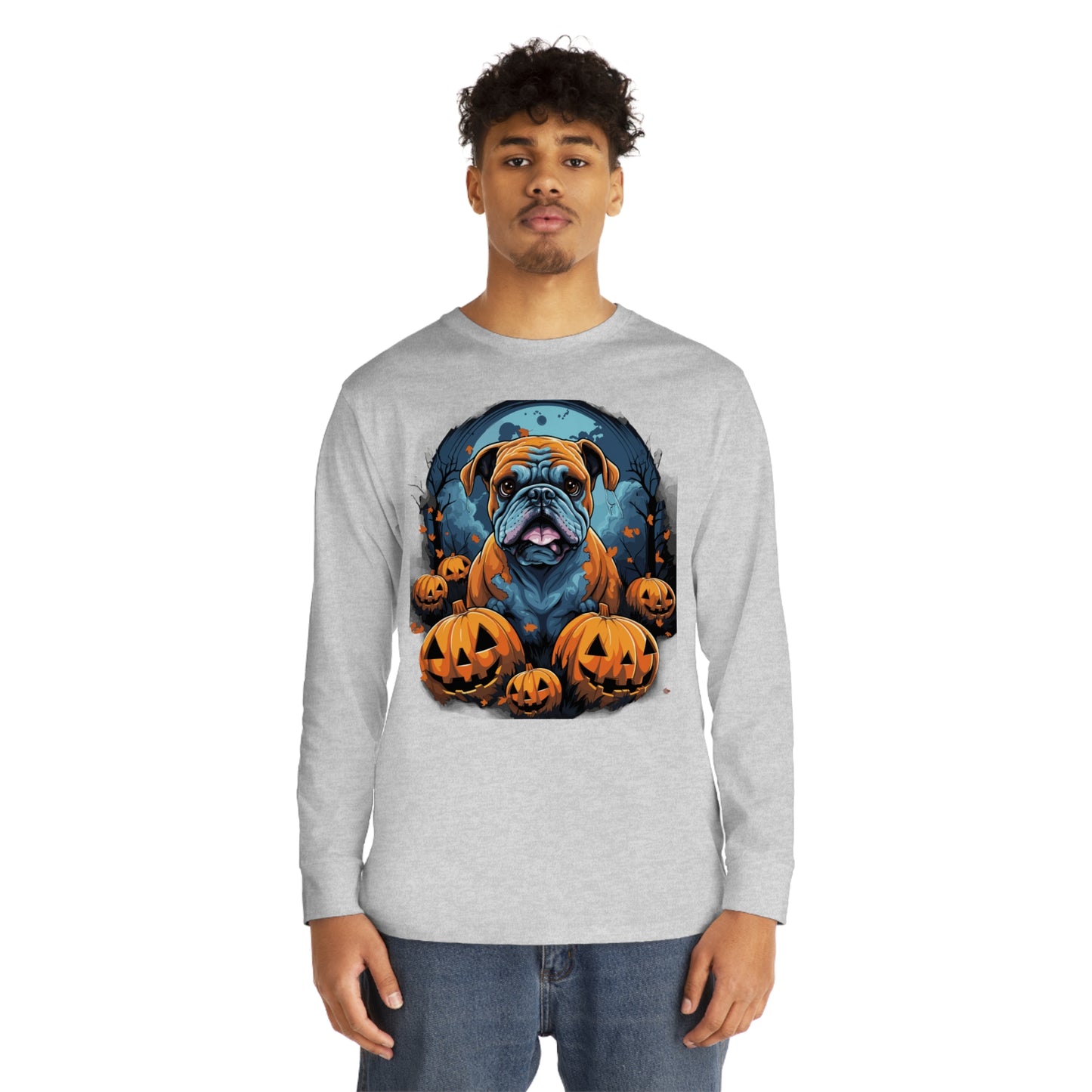 Halloween Bulldog Long Sleeve Crewneck Tee