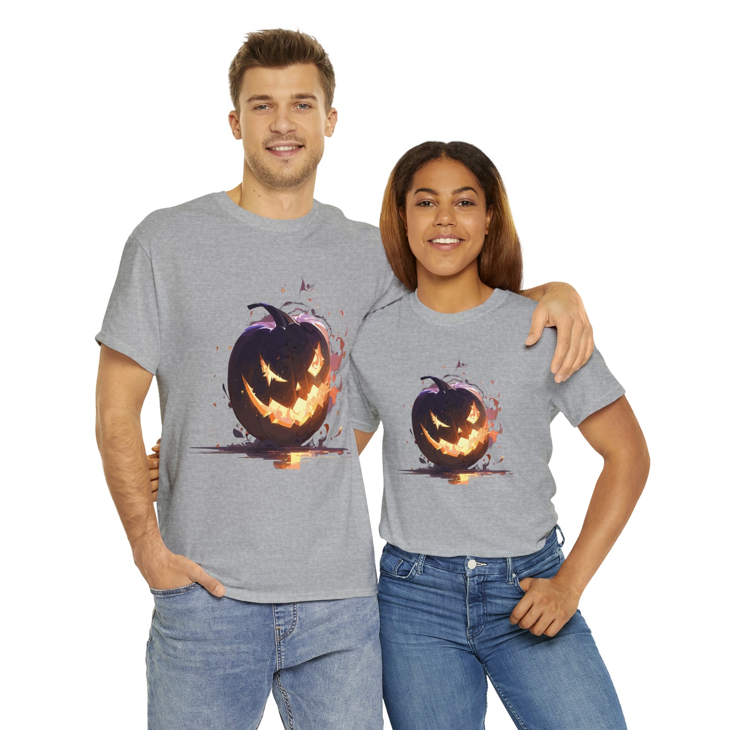 Halloween Scary Pumpkin Unisex Heavy Cotton Tee