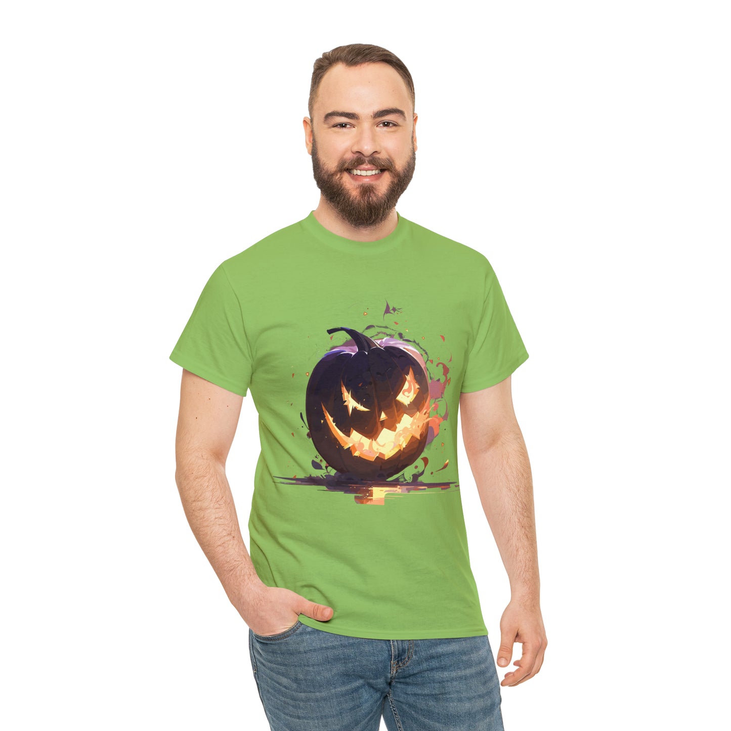 Halloween Scary Pumpkin Unisex Heavy Cotton Tee