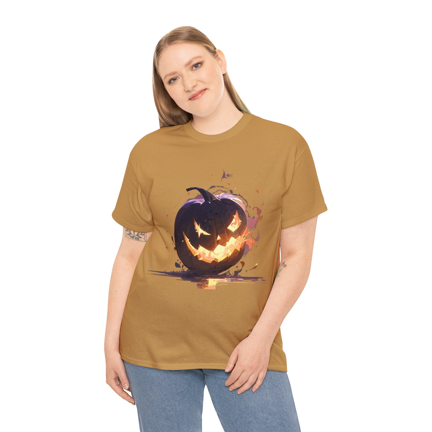 Halloween Scary Pumpkin Unisex Heavy Cotton Tee