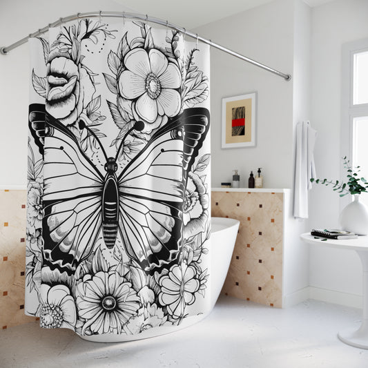 Butterfly Pen & Ink Art Shower Curtain