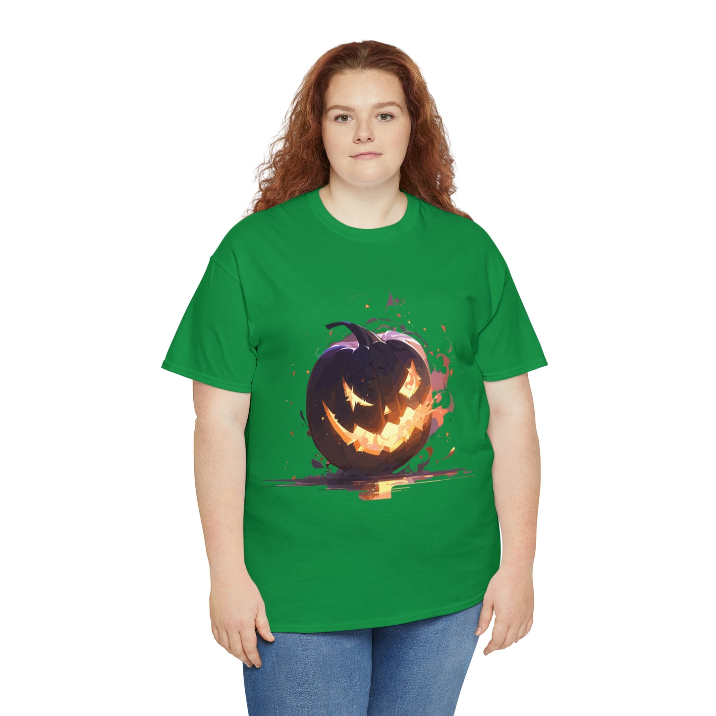 Halloween Scary Pumpkin Unisex Heavy Cotton Tee