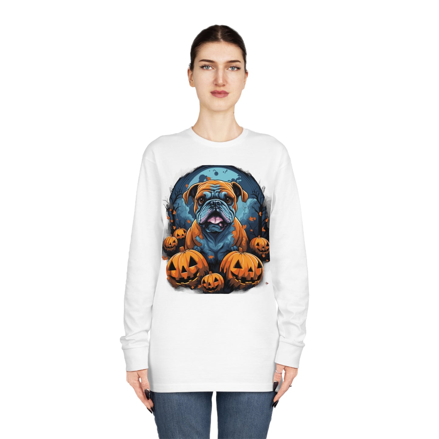 Halloween Bulldog Long Sleeve Crewneck Tee