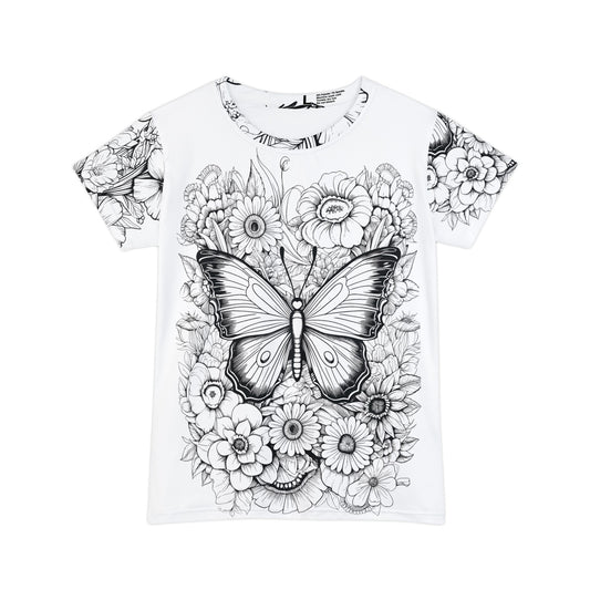 Butterfly Pen and Ink Art Women's Short Sleeve Shirt (AOP)