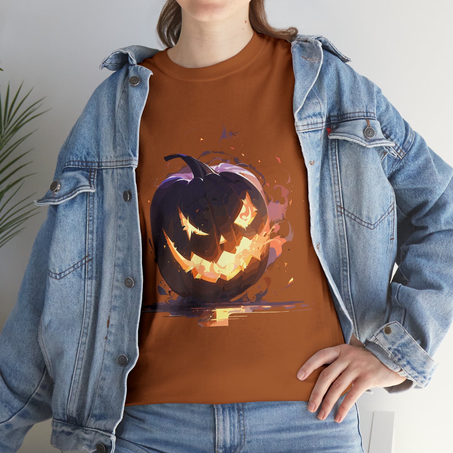 Halloween Scary Pumpkin Unisex Heavy Cotton Tee