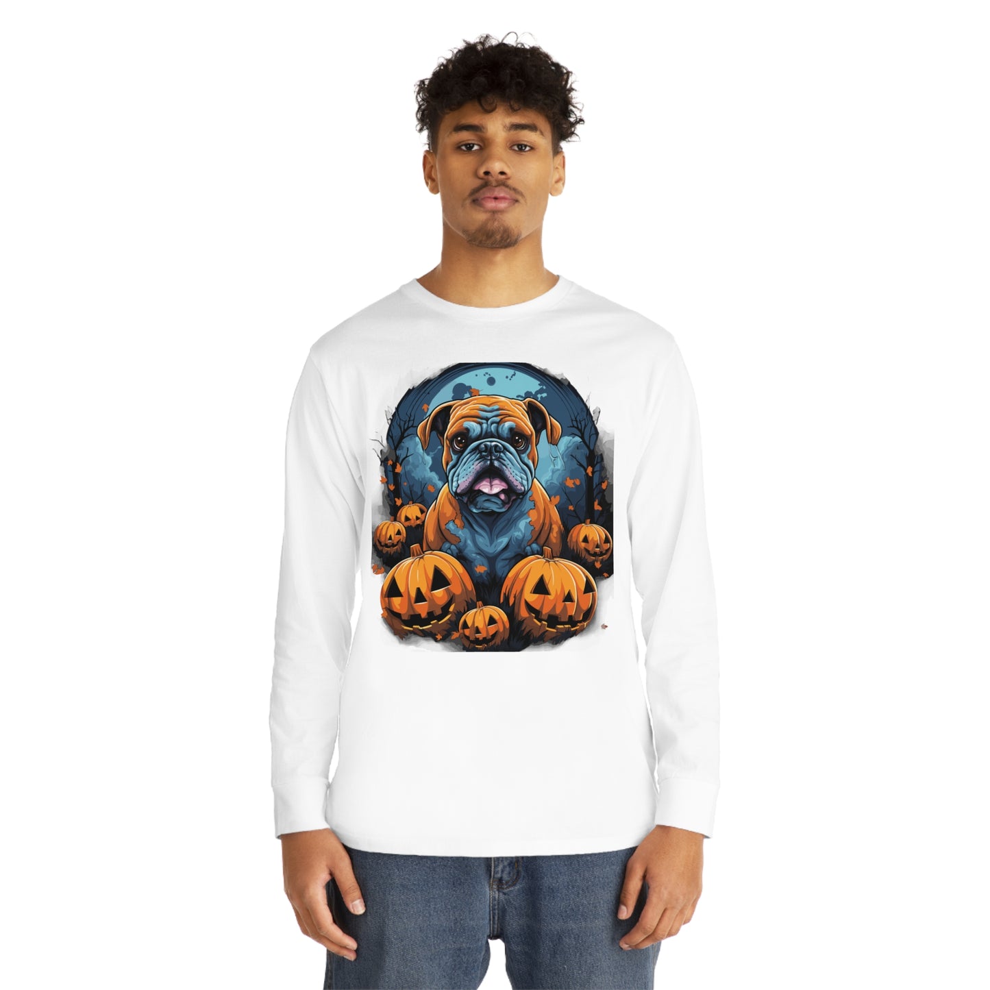 Halloween Bulldog Long Sleeve Crewneck Tee