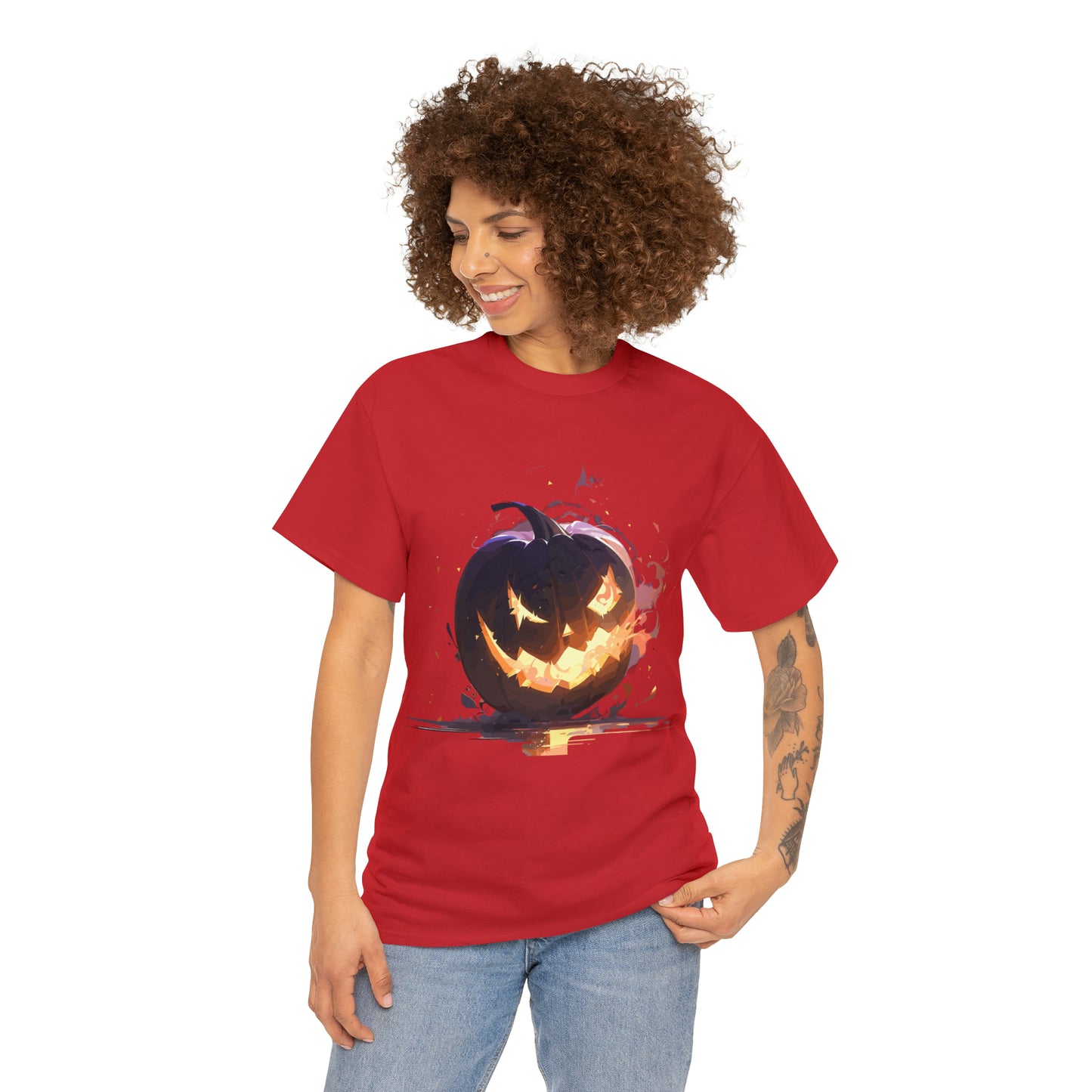 Halloween Scary Pumpkin Unisex Heavy Cotton Tee