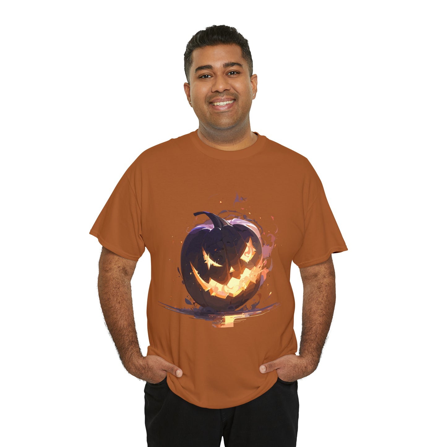 Halloween Scary Pumpkin Unisex Heavy Cotton Tee