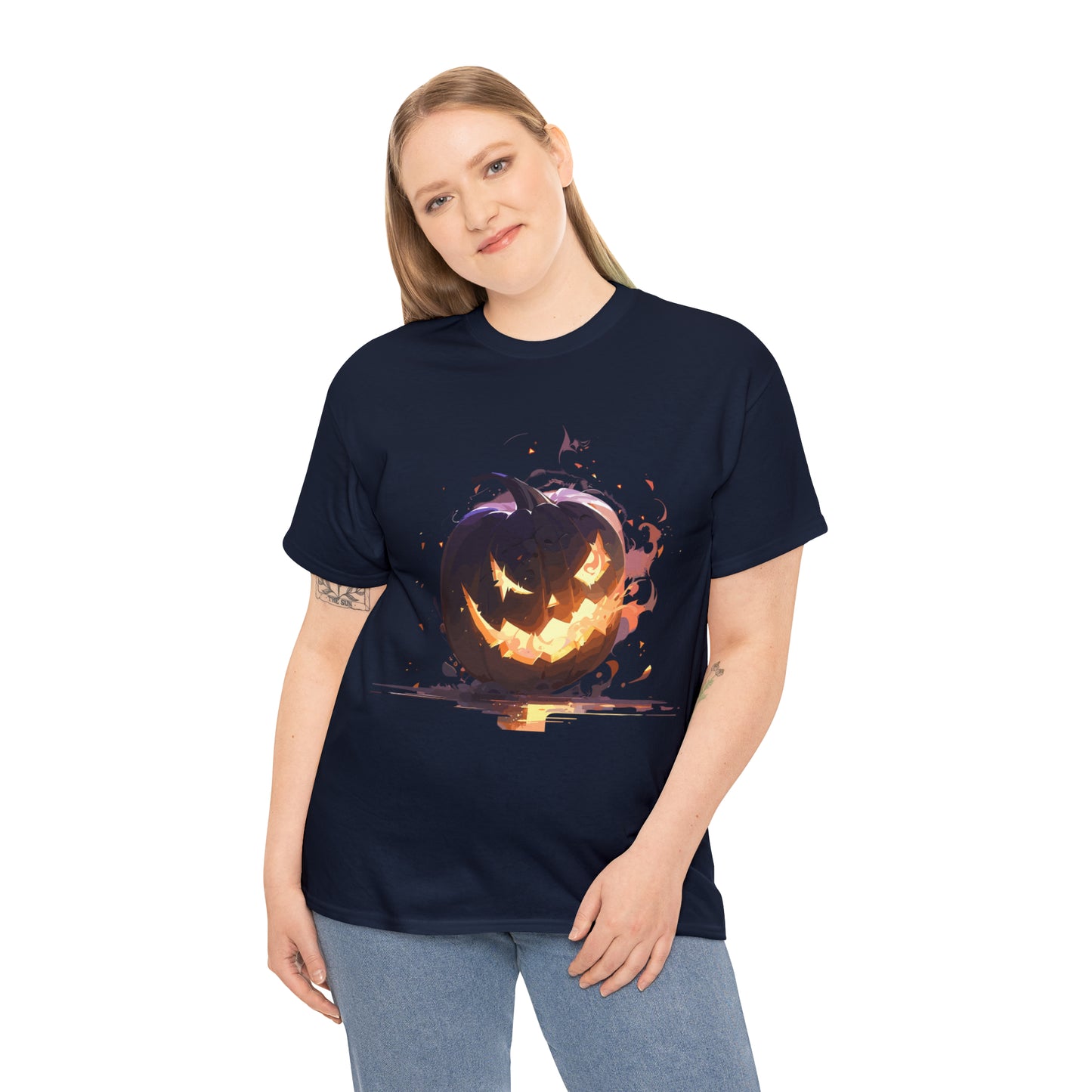 Halloween Scary Pumpkin Unisex Heavy Cotton Tee