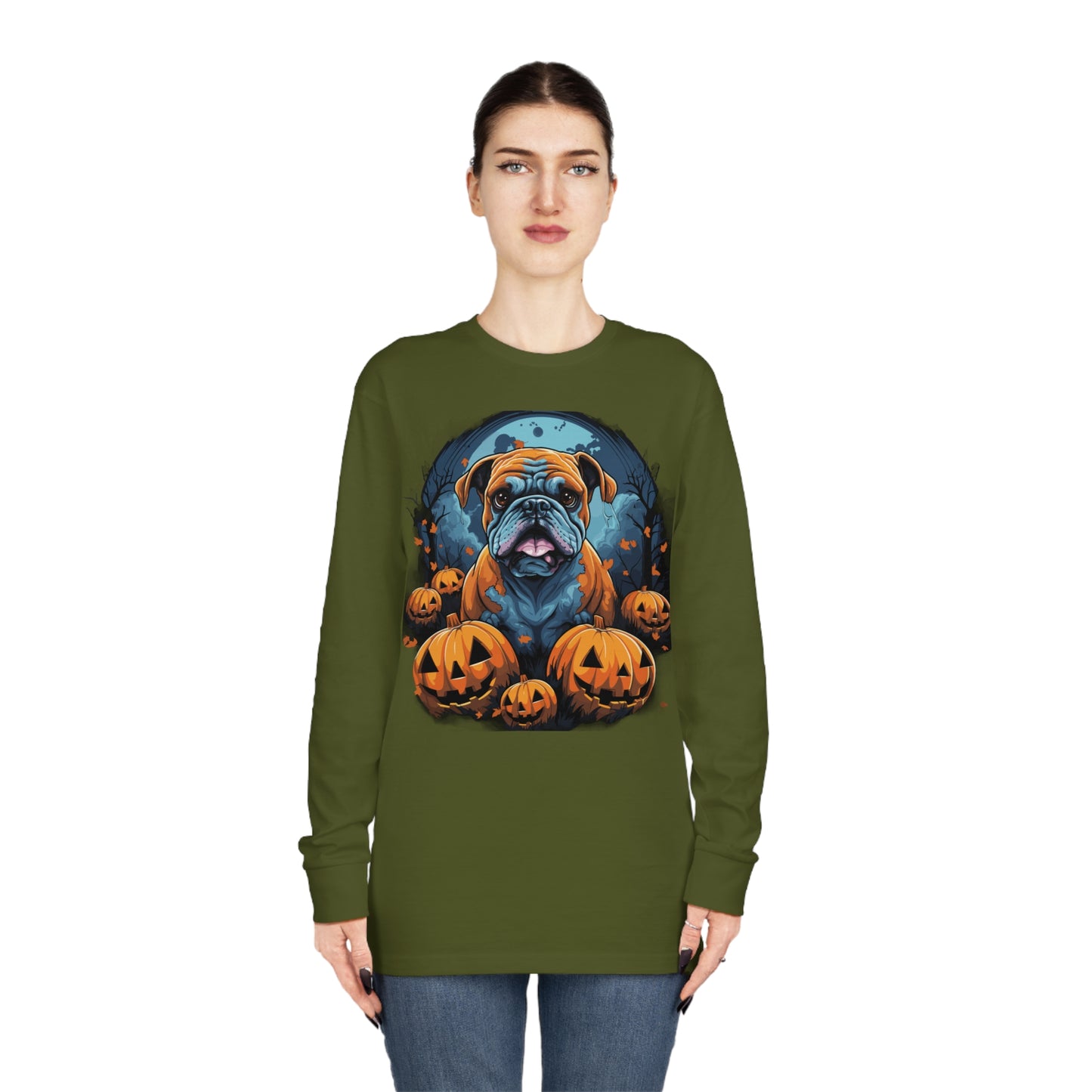 Halloween Bulldog Long Sleeve Crewneck Tee