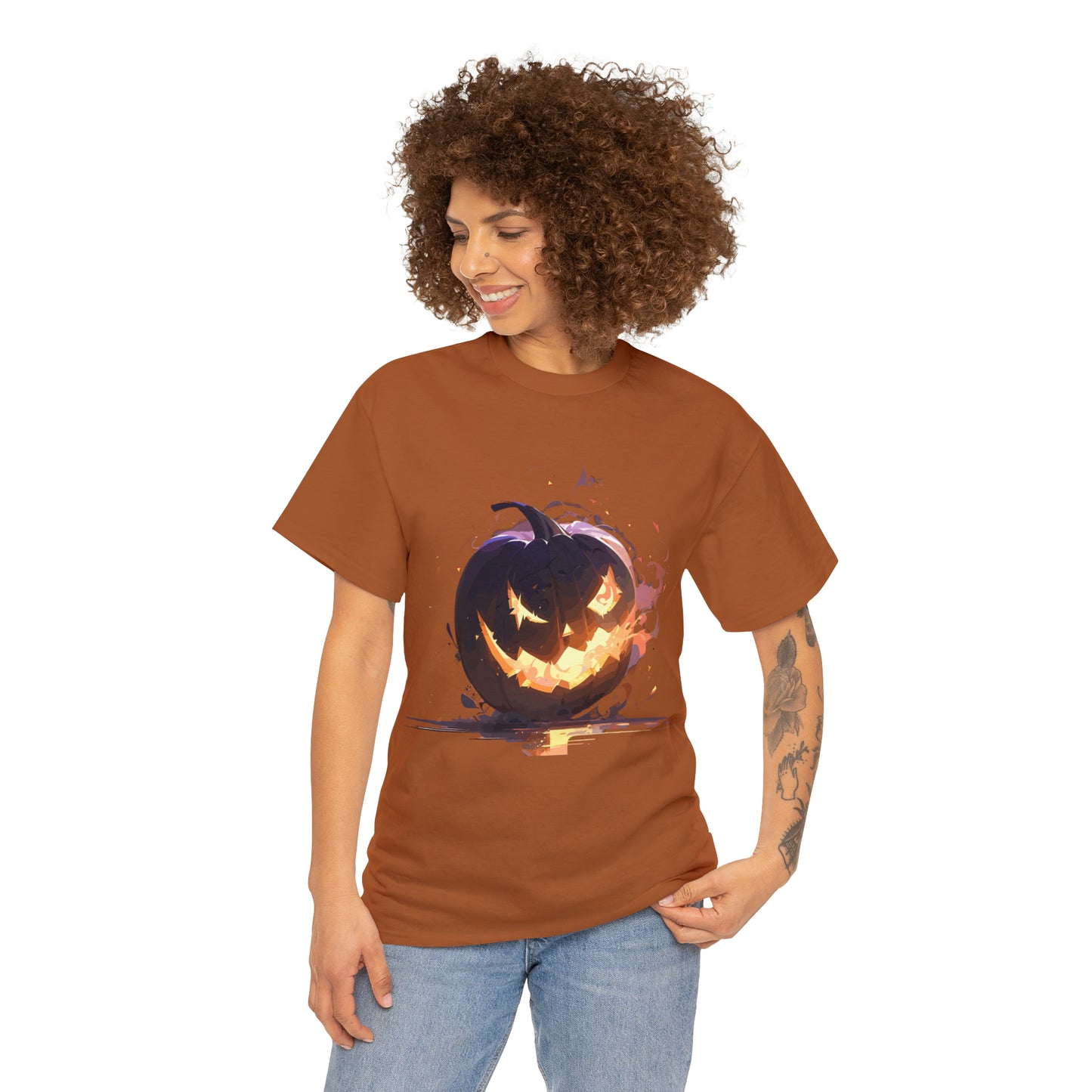 Halloween Scary Pumpkin Unisex Heavy Cotton Tee