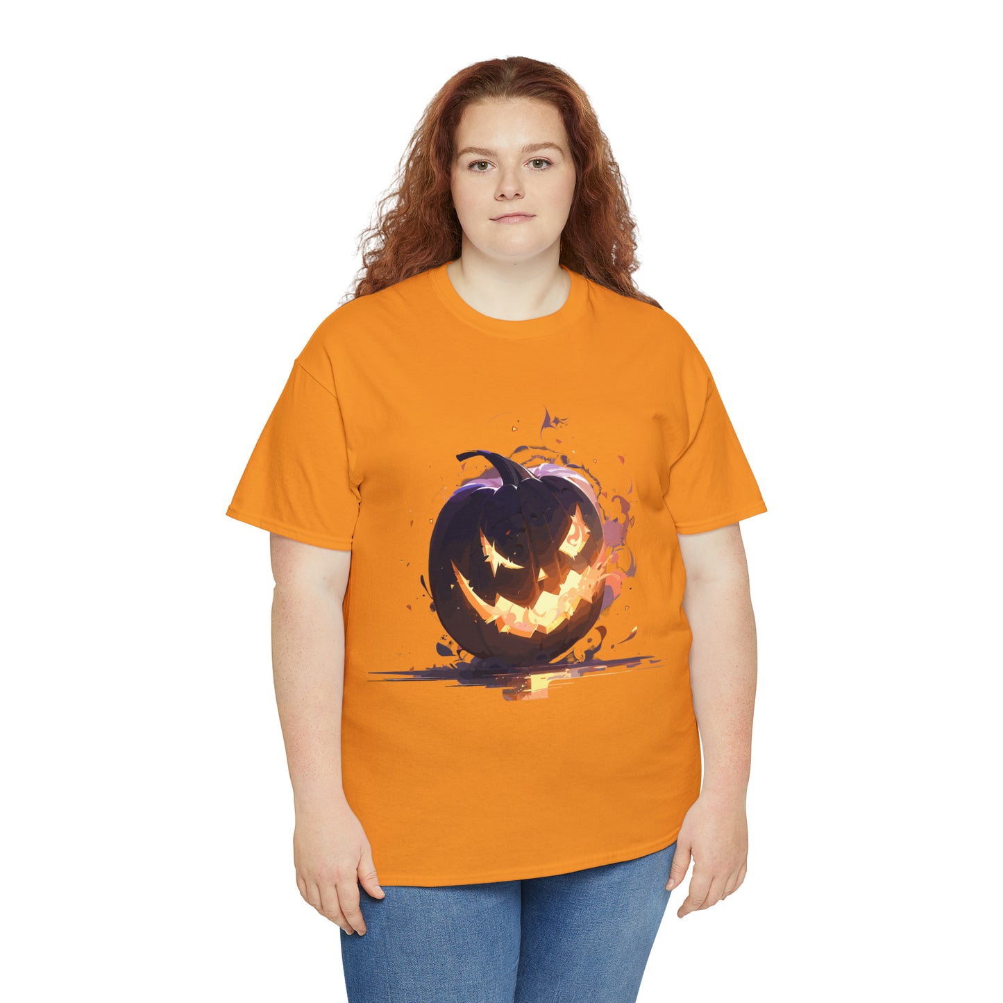 Halloween Scary Pumpkin Unisex Heavy Cotton Tee