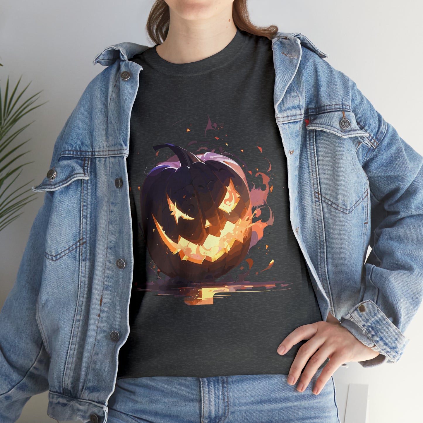 Halloween Scary Pumpkin Unisex Heavy Cotton Tee