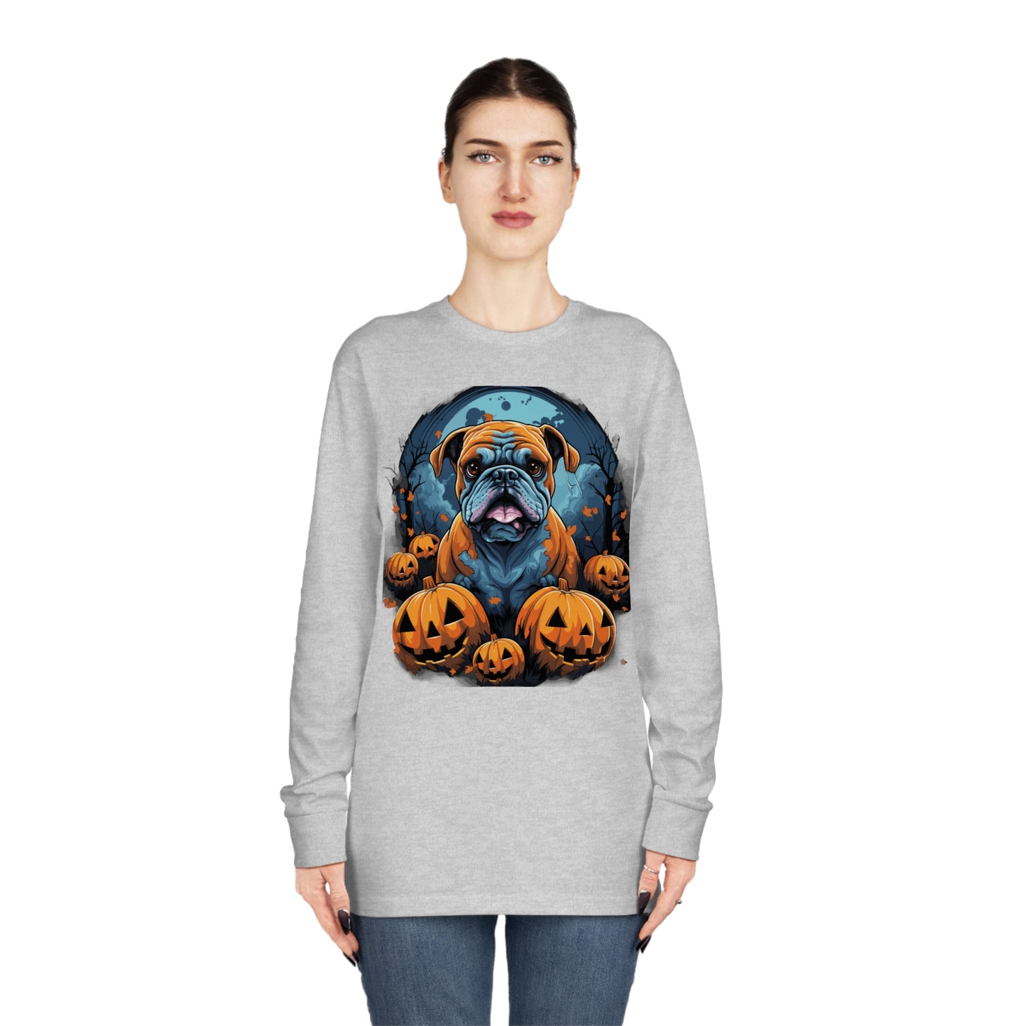 Halloween Bulldog Long Sleeve Crewneck Tee