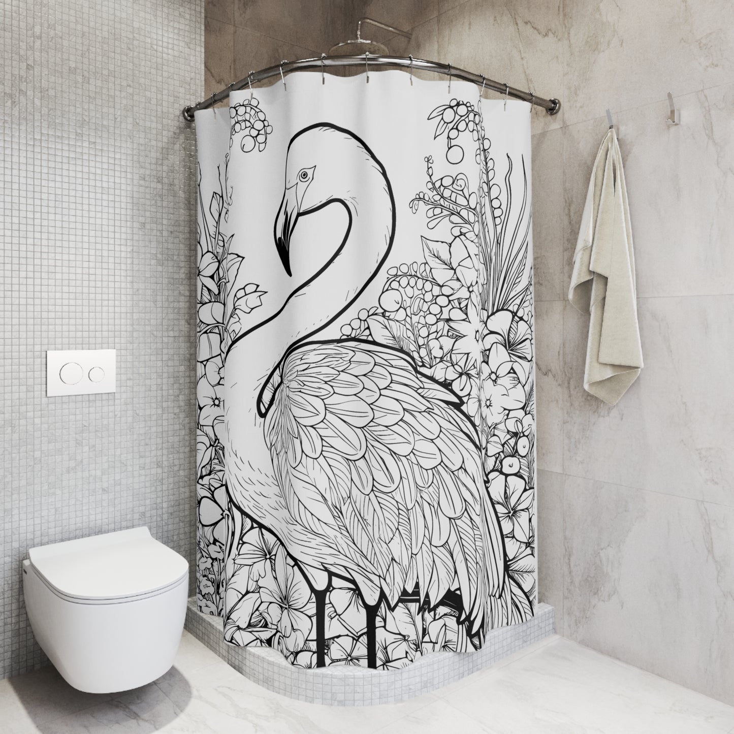 Flamingo Pen & Ink Art Shower Curtain