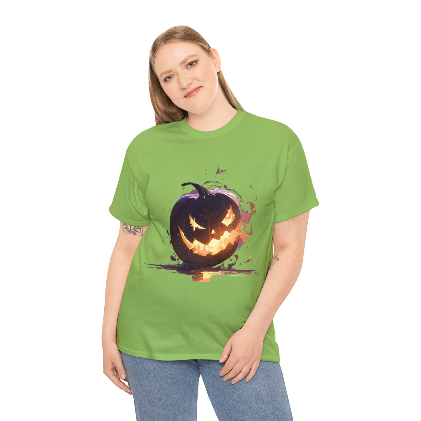 Halloween Scary Pumpkin Unisex Heavy Cotton Tee