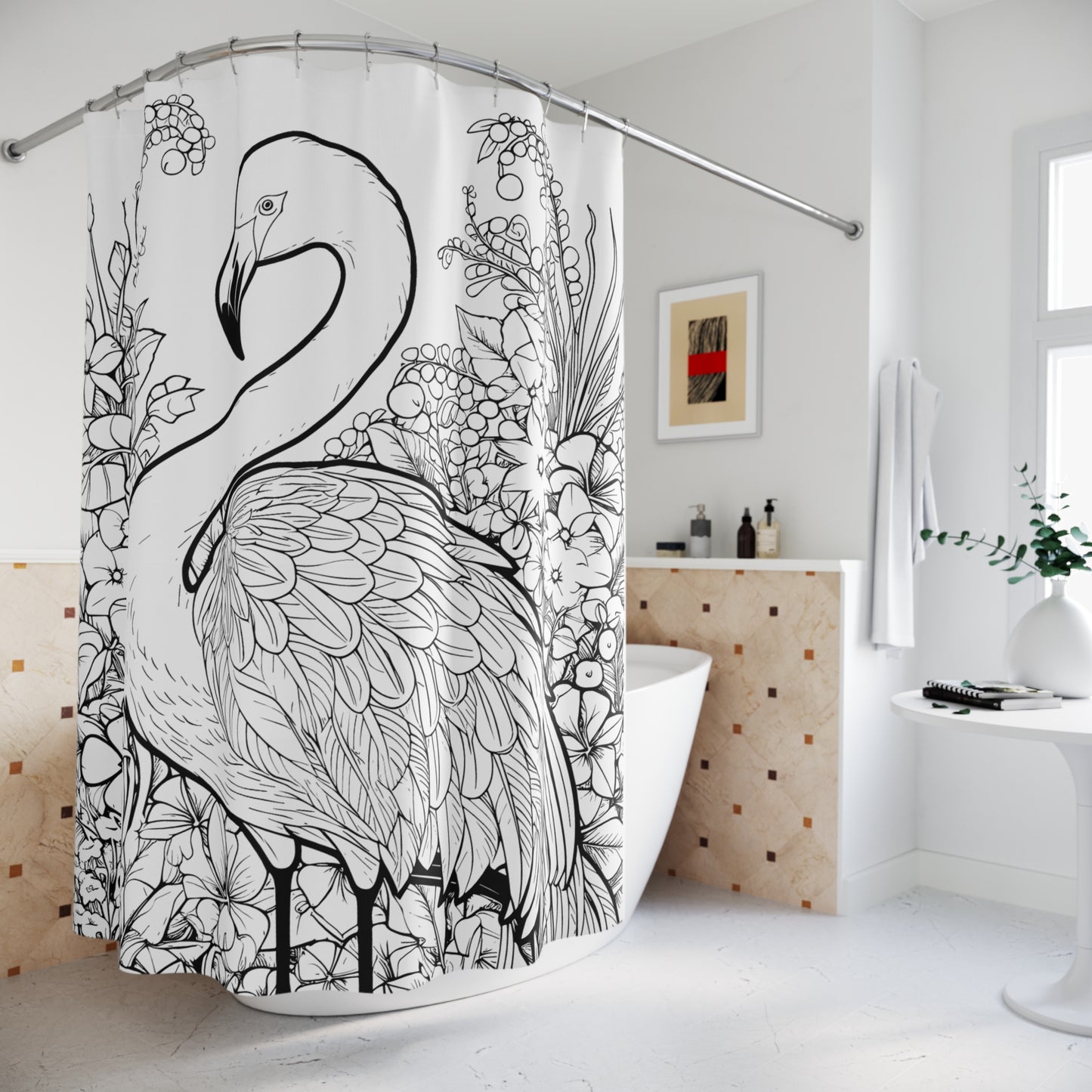 Flamingo Pen & Ink Art Shower Curtain