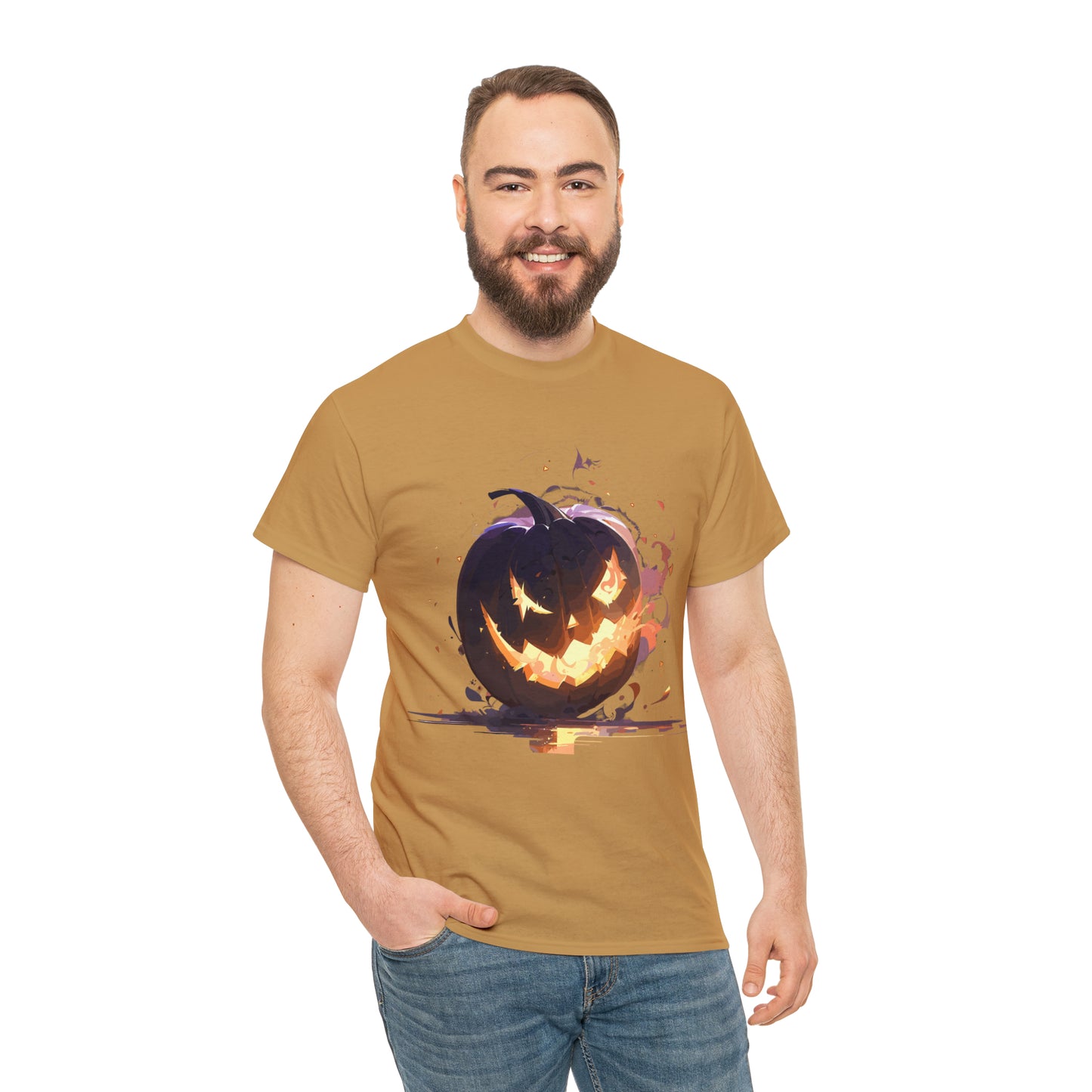 Halloween Scary Pumpkin Unisex Heavy Cotton Tee