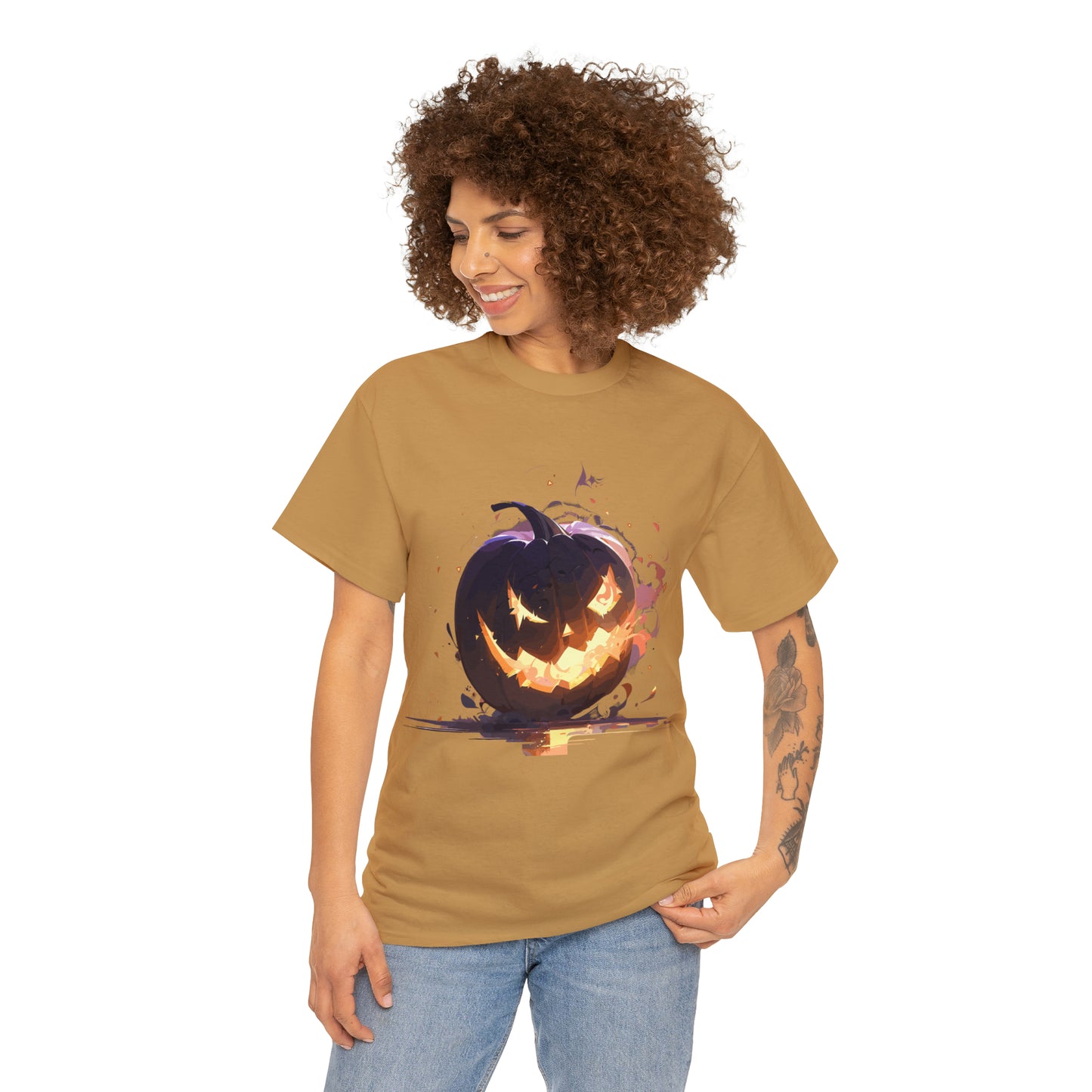 Halloween Scary Pumpkin Unisex Heavy Cotton Tee