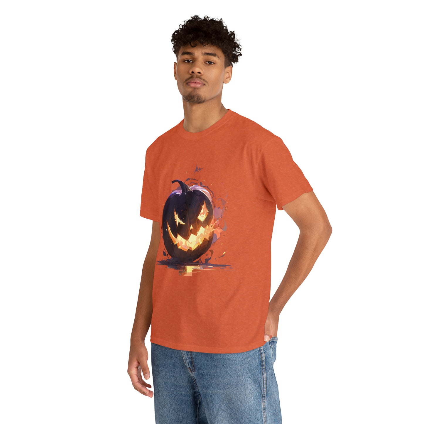 Halloween Scary Pumpkin Unisex Heavy Cotton Tee