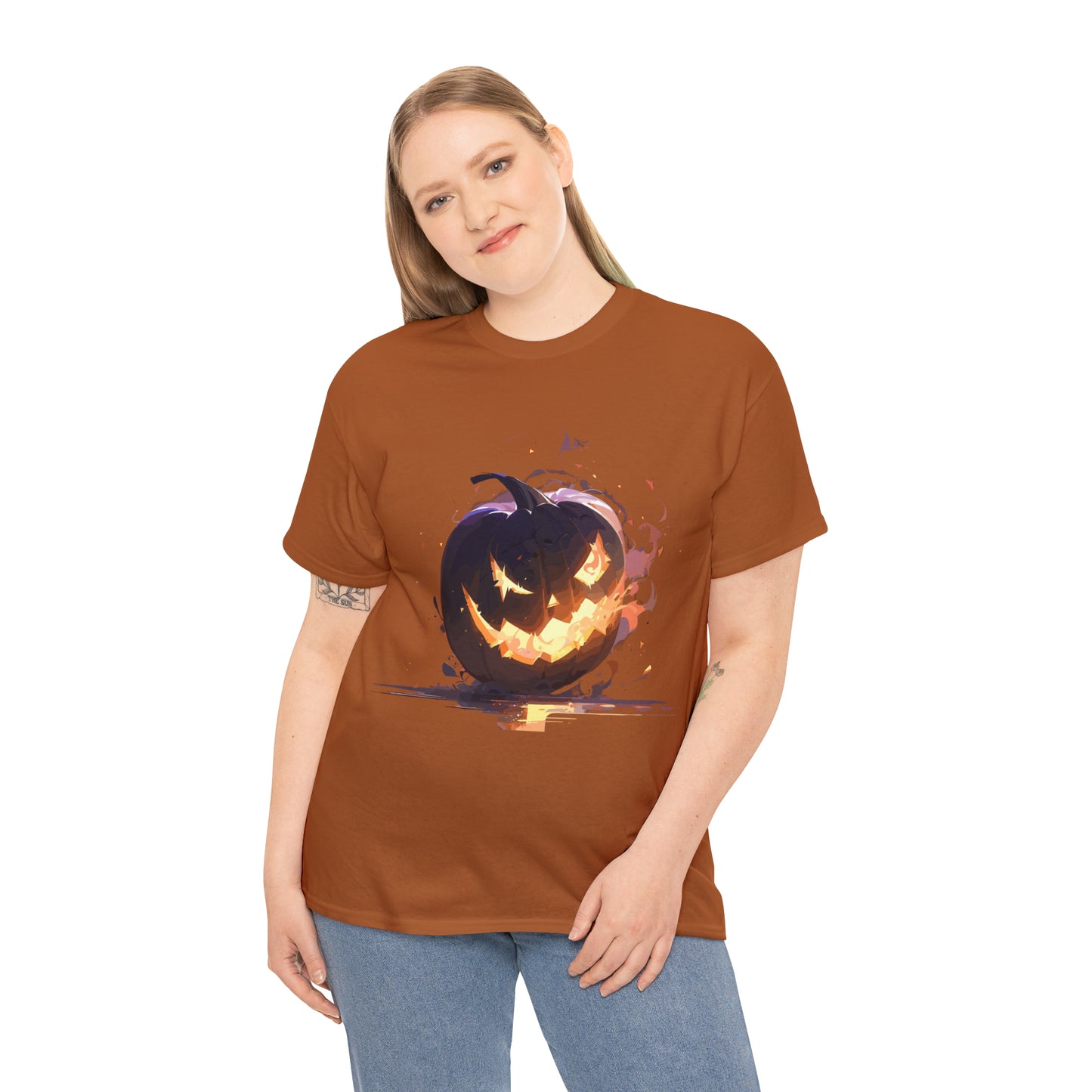 Halloween Scary Pumpkin Unisex Heavy Cotton Tee