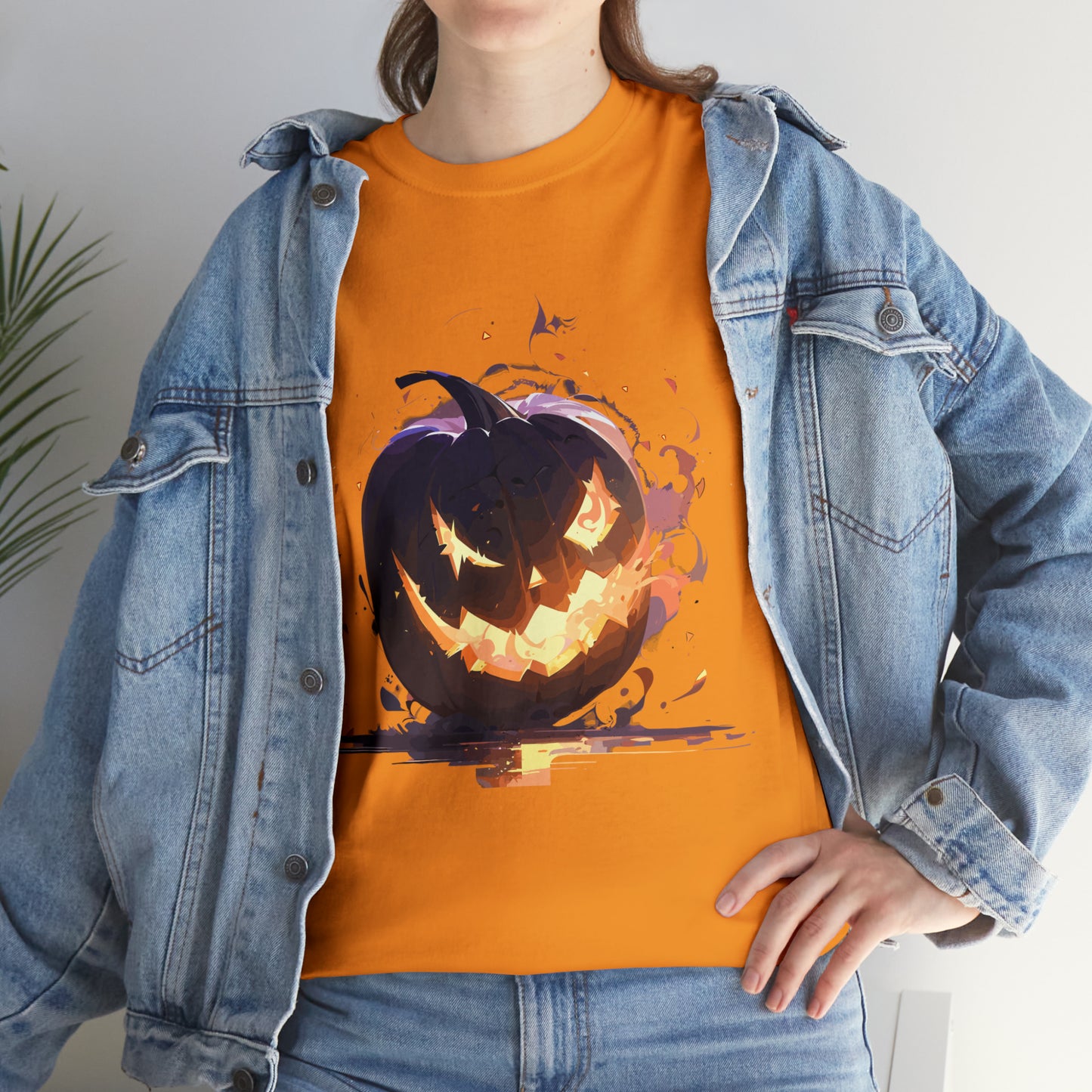 Halloween Scary Pumpkin Unisex Heavy Cotton Tee