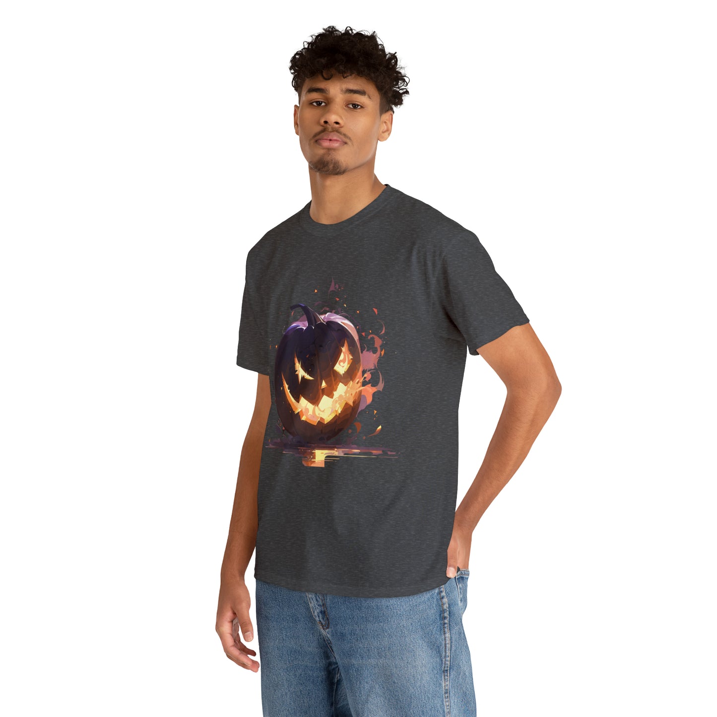 Halloween Scary Pumpkin Unisex Heavy Cotton Tee